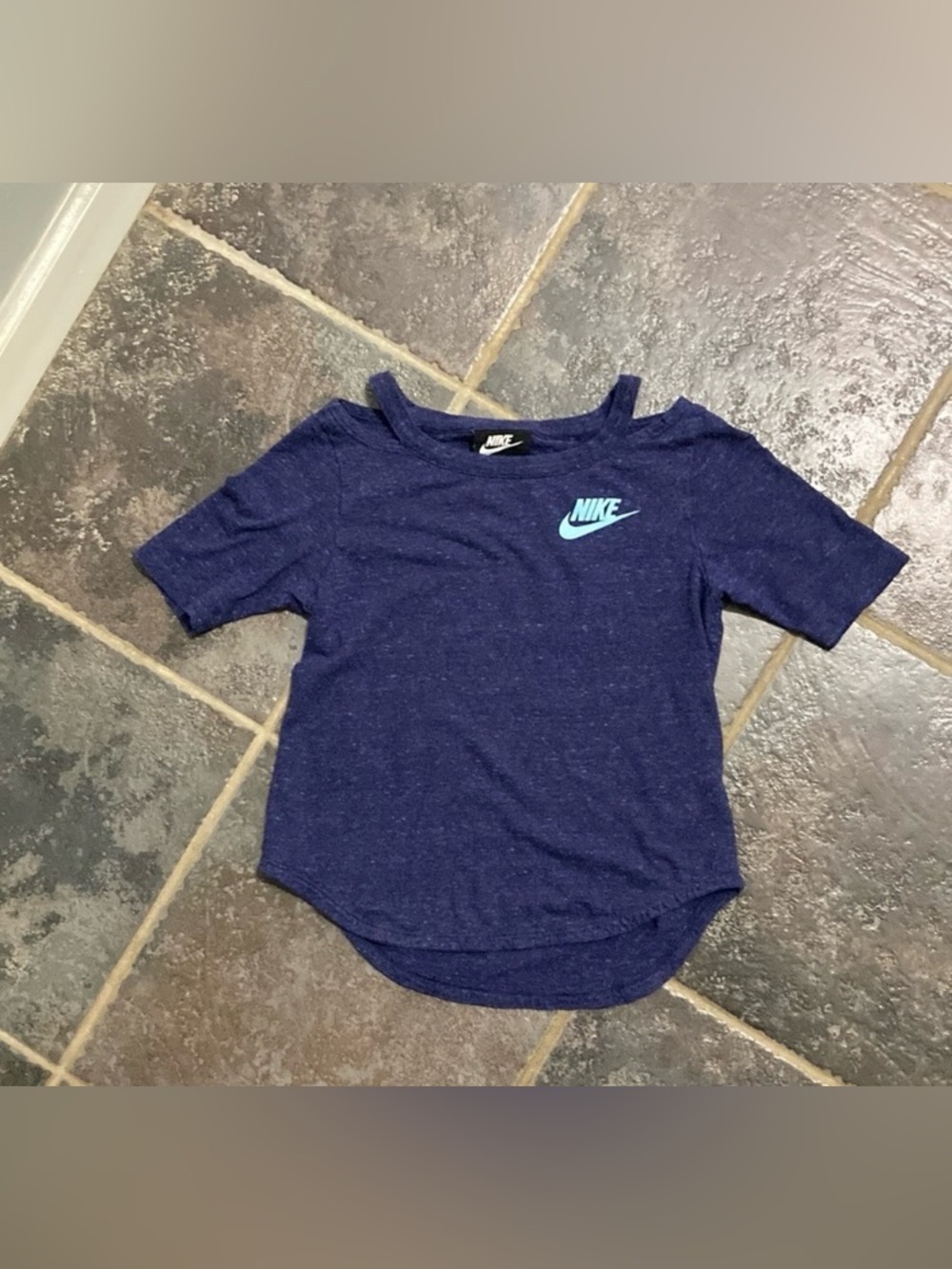 Nike Kids' Navy Short Sleeve Cold Shoulder T-Shirt Size XS